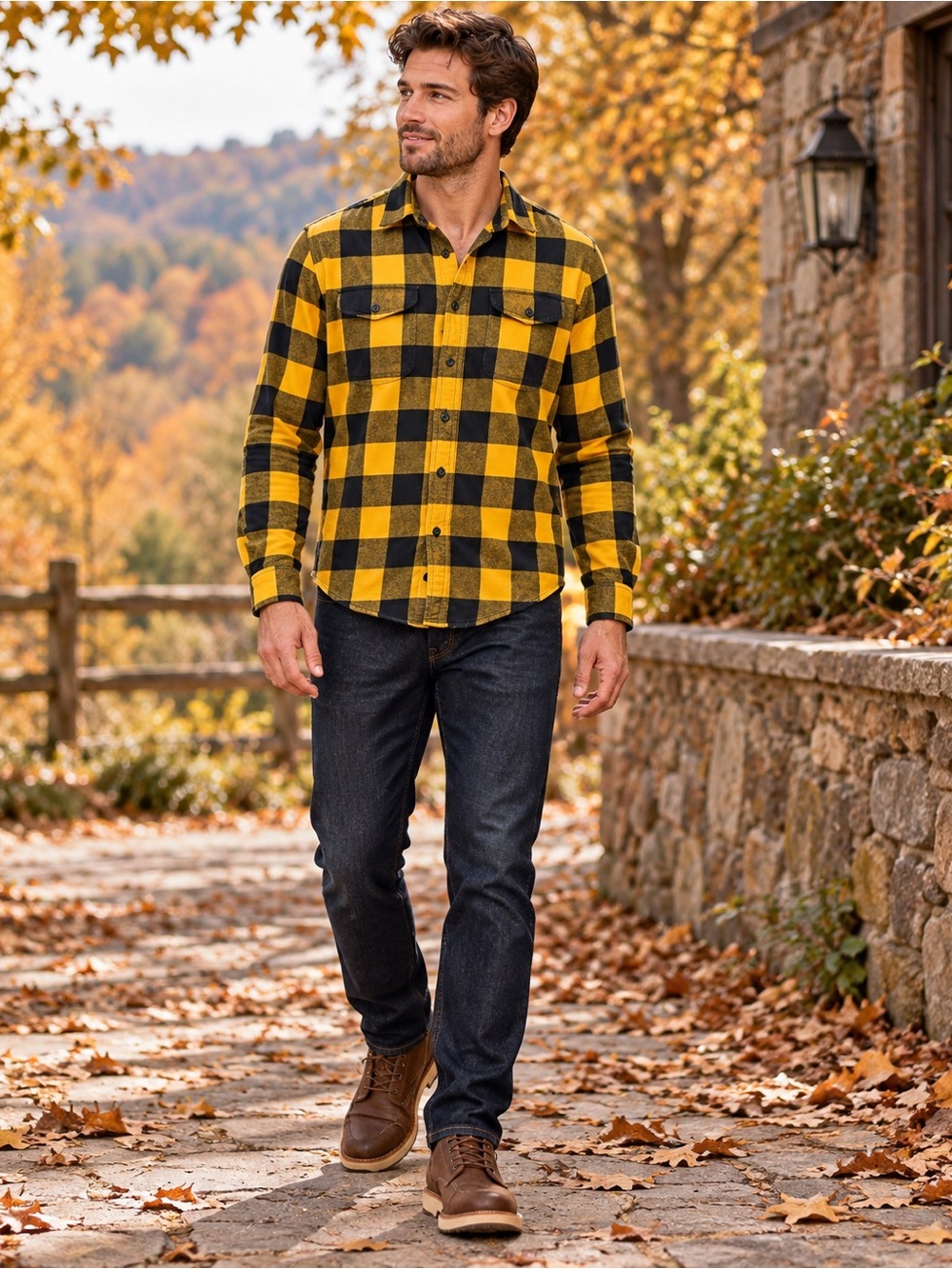 Sonoma Goods For Life Men’s Small Yellow Black Buffalo Plaid Flannel Shirt